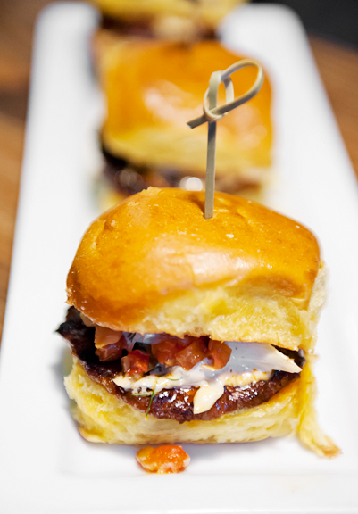 Ahi tuna mini tacos with spiced tartare and avocado puree